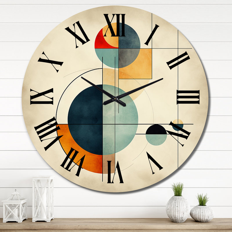 Syncronicities Midcentury Elegant Retro Art II - Horloge murale moderne Mid-Century, Très grand
