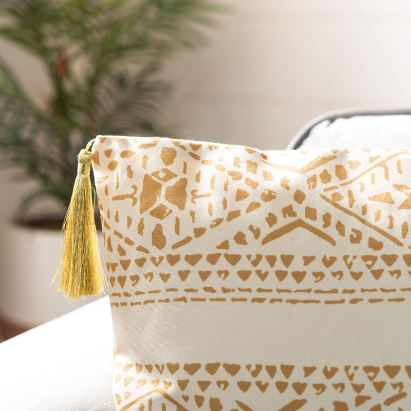 Valen Beige and Brown 16" Square Pillow with Tassels