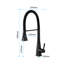 Robinet de cuisine noir mat avec douchette rétractable, corps en acier inoxydable, surface, buse rotative à 360 ° pour un débit d'eau régulier, matériau, couche de corrosion, confortable