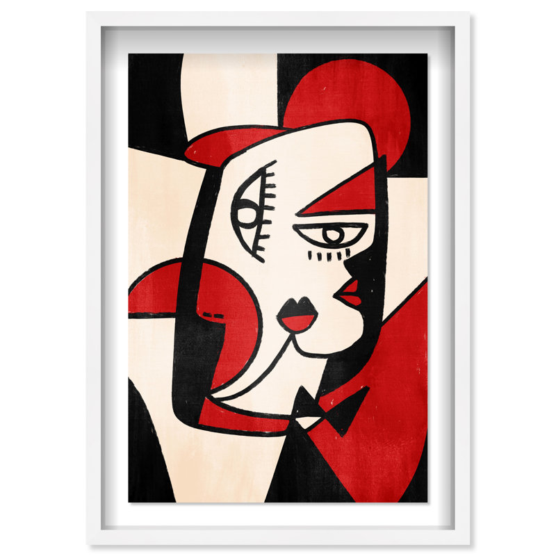 Imprimé abstrait rouge et noir - par, Blanc, H 31 po x l 21 po x P 1 po