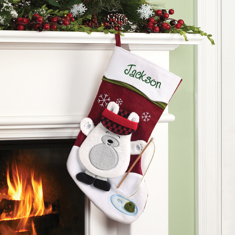 Ours polaire avec un bas de Noël personnalisé