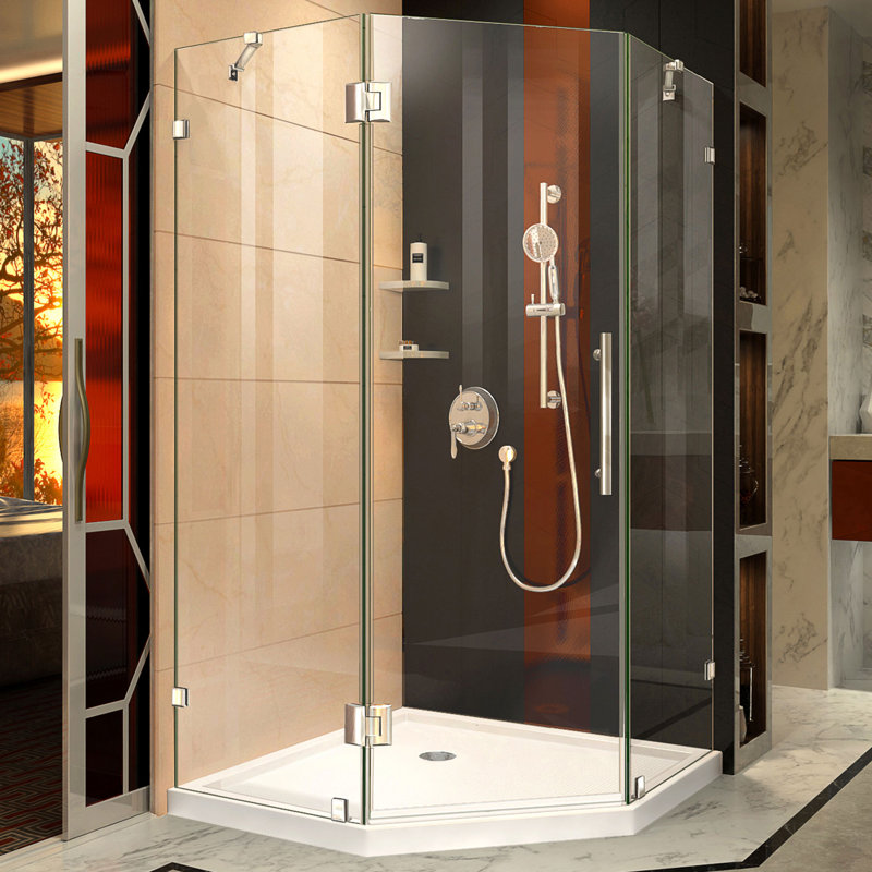 DreamLine Prism Lux 40" x 74.75" Neo-Angle Hinged Shower Enclosure with Base Included, Chrome/White