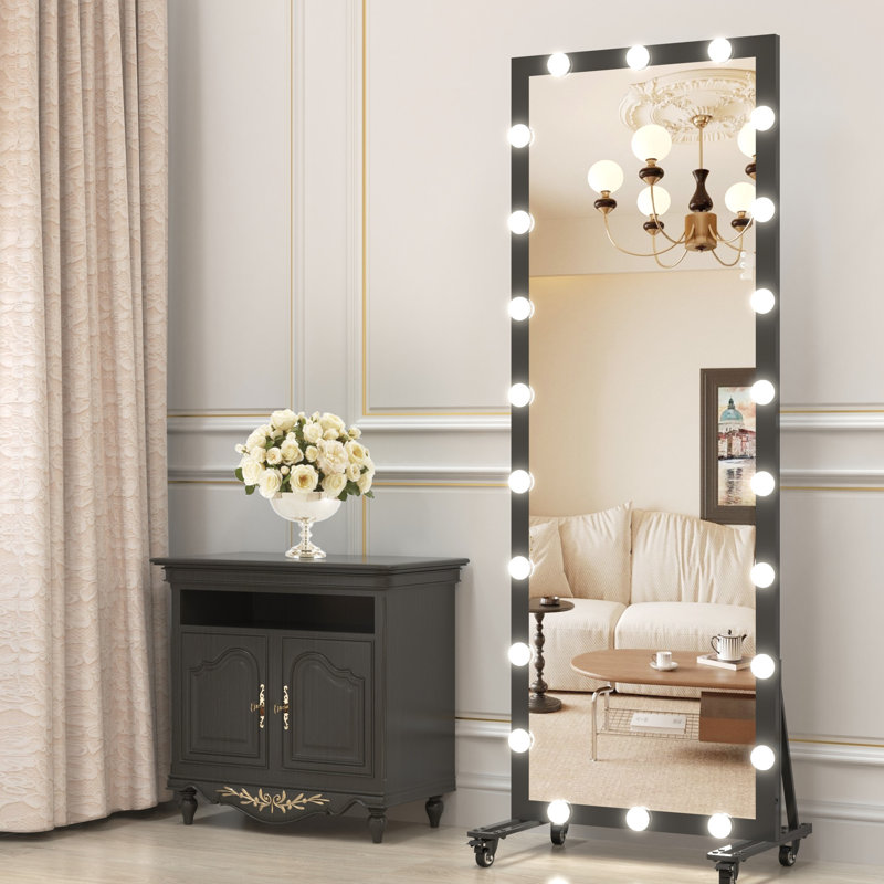 Full Length Mirror With 3 Color Modes And Adjustable Brightness, 63X24inch, Wall Mounted Or Standing, Black, For Dressing Bedroom Standing Floor Mirror, Modes, Led Lights, - Mountable, Room