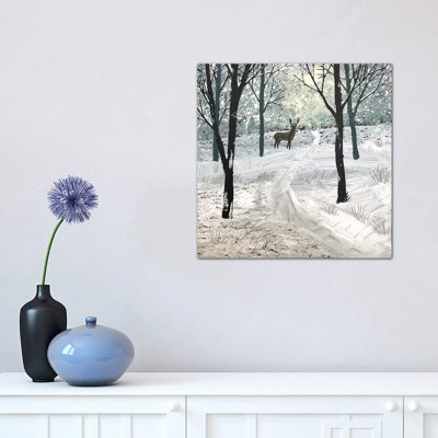 Stag In The Snow by Jo Grundy - Wrapped Canvas Painting