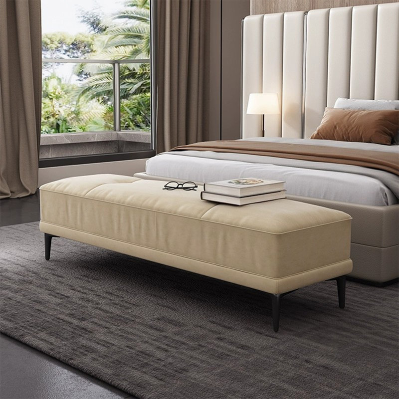 Long banc en tissu beige rembourré moderne, Beige