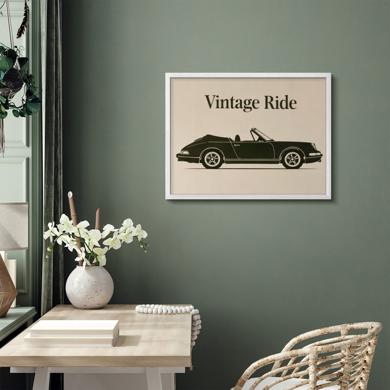 Vintage Car Outline Framed Wall Art Prints - Classic car silhouette for office, H 11 po x l 14 po, Blanc