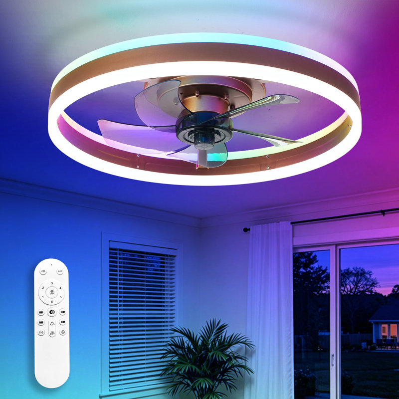 Ventilateur de plafond encastré brun 20 po avec lumière, profil bas, application et télécommande, moteur à courant continu silencieux à 6 vitesses, DEL à intensité variable pour la chambre à coucher (éclairage haut et bas}