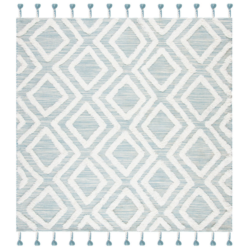 Alimatou Hand Tufted Wool Geometric Rug, Square 7'