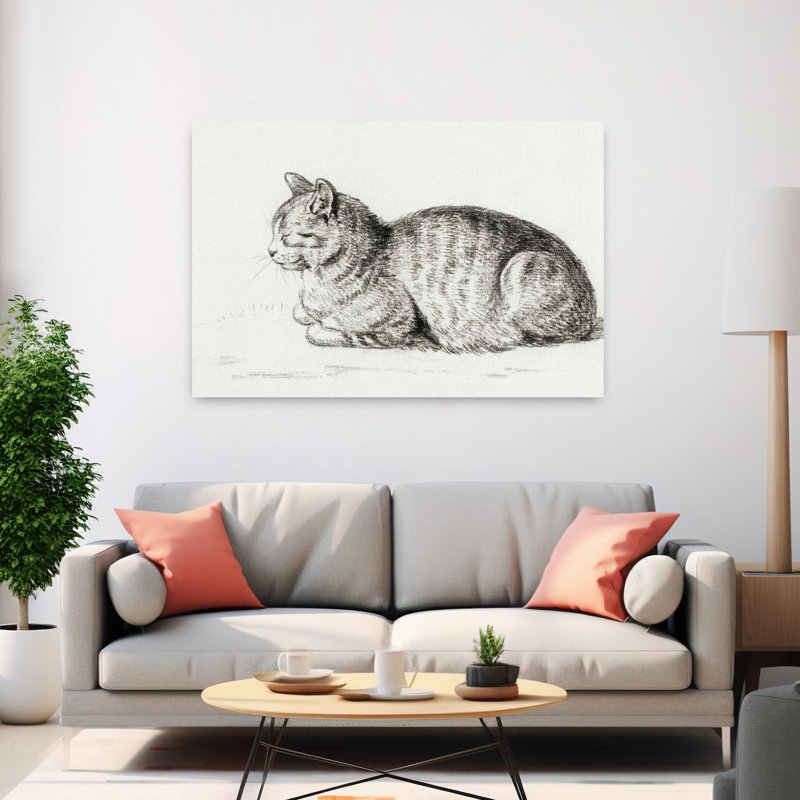 Chat couché, rétro, rétro, art mural, H 60 po x l 40 po