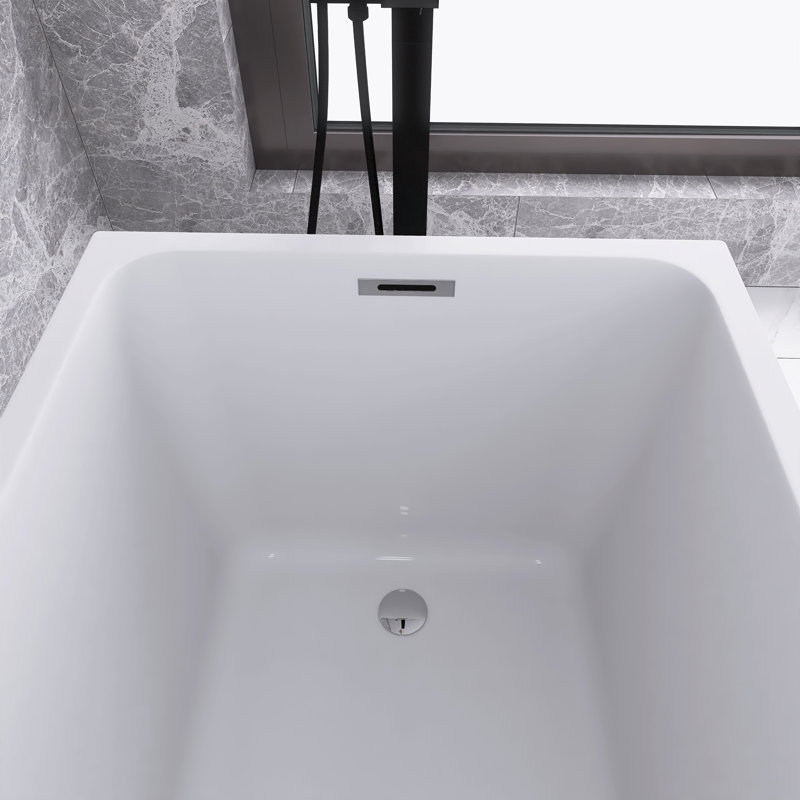 43" Acrylic Freestanding Bathtub ,Spacious rectangle Shape, Gloss White Finish, Chrome Overflow & Pop-Up Drain CUPC Certificate 