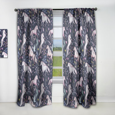 Watercolor Unicorn Pattern - Nature Modern Teen Blackout Curtain Single Panel