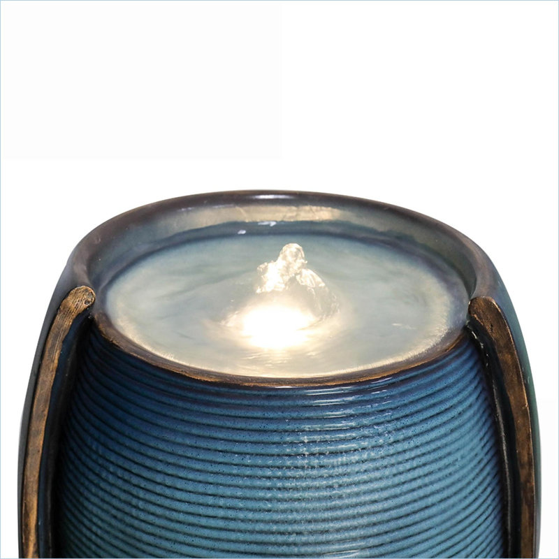 Fountains | Modern 38.7" 4-Tier Cascading Fountain with LED Lights, for Patio Garden Indoor Outdoor | Resin | Blue