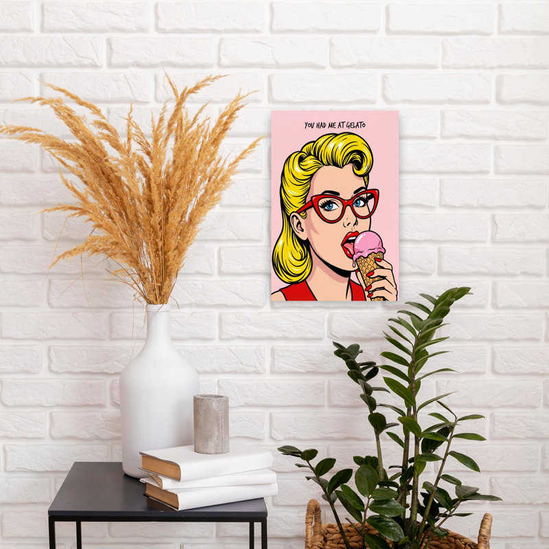 «Retro Girl Gelato», art mural rétro, H 18 po x l 12 po