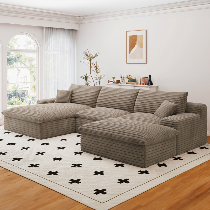 Boneless Boneless Couch,Modular U-Shaped Sectional Sofa,106-Inch 4-Seater Chaise Lounge With Reversible Design, Striped Corduroy Fabric In BLACK – Customizable Living Room Or Bedroom Couch, Freely Configurable Layout.
