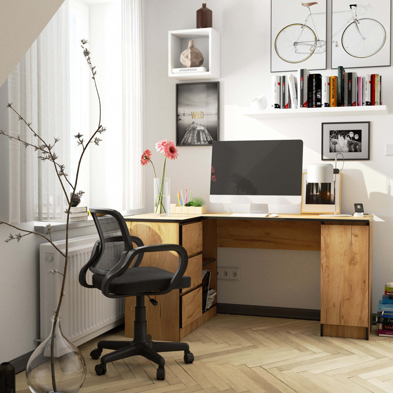 Bohun L-Shaped Computer Desk, Light Grey/White, Left Hand Facing