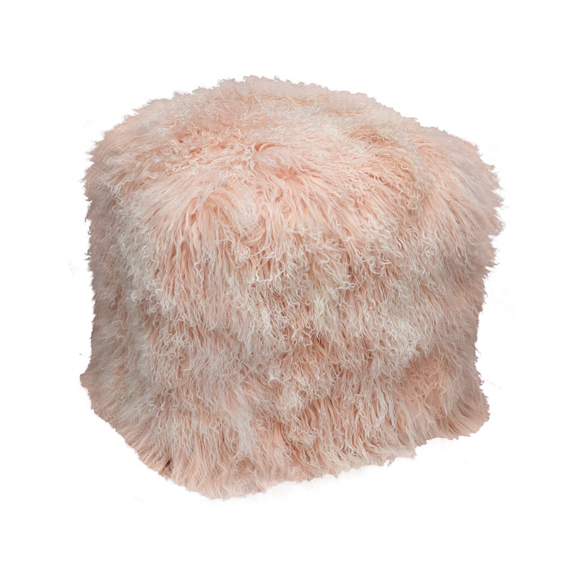 Upholstered Pouf, Orange Wool