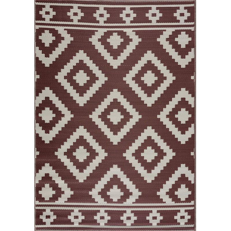 Tapis d'intérieur / extérieur brun / blanc tissé à la machine Hulmeville Southwestern, Rectangle 5 pi x 7 pi