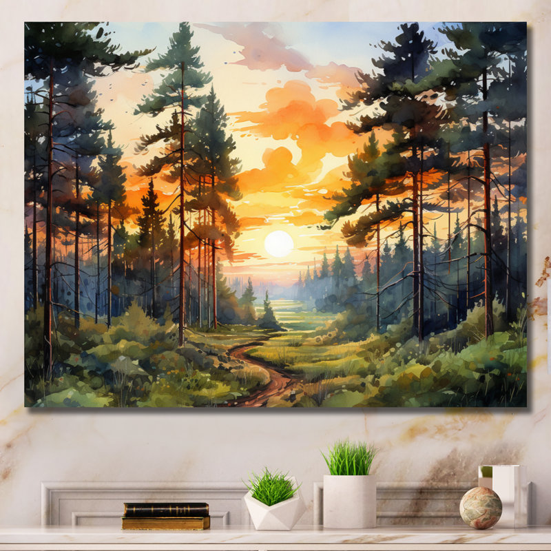 «Pine Tree Sunset Glow I», art encadré pin, Toile tendue, H 12 po x l 20 po x P 1 po