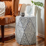16x14x18" Hexagon Garden Stools, Unique Capiz Accent Side Table, Black/White