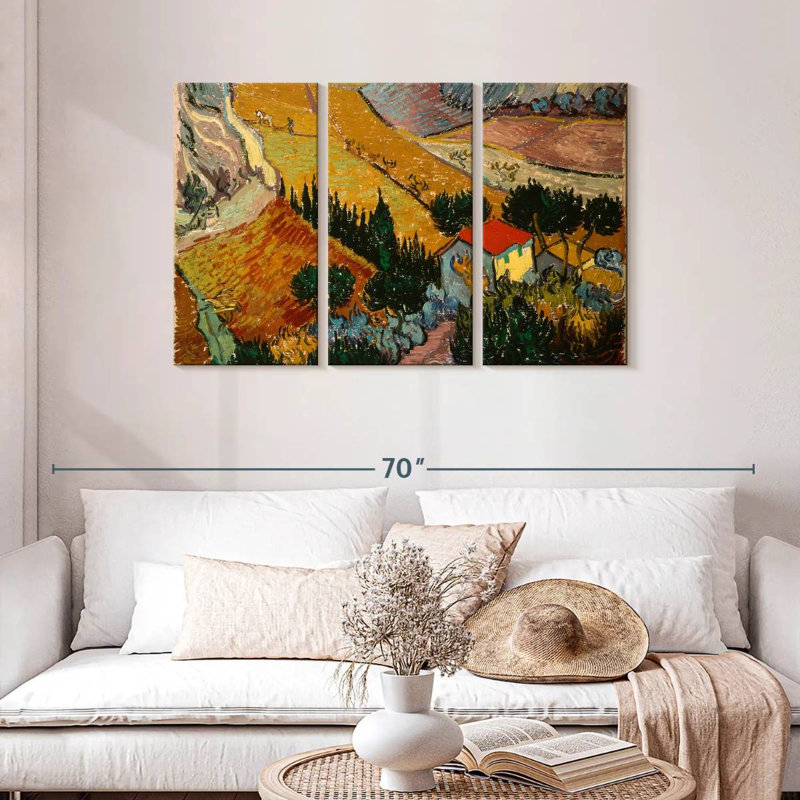 Alvord, paysage avec maison et laboureur, H 28 po x l 45 po