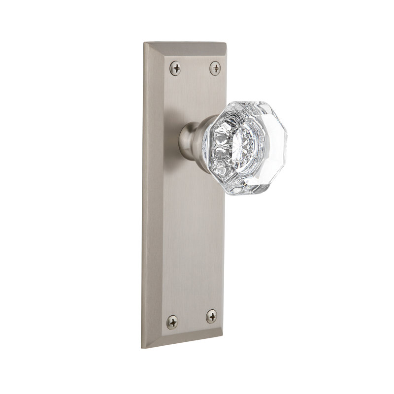 Poignée de porte en cristal Grandord Fifth Avenue, 2.75", Nickel satiné