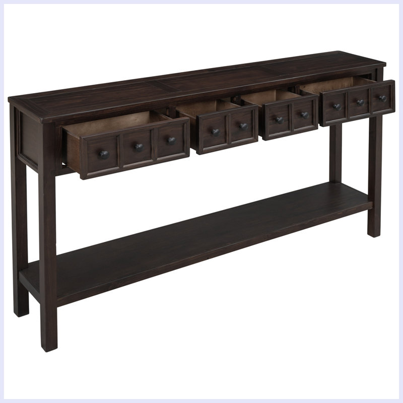 Console rustique avec deux tiroirs de taille différente et une tablette inférieure, Espresso
