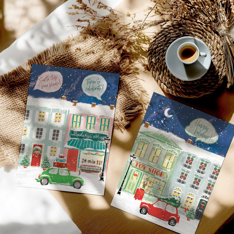 Ensemble de 2 impressions sur neige Snowy Toy Shop, Sans cadre, 36 po x 24 po