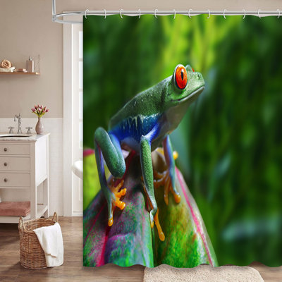 Red Tree Frog Tropical Wildlife Nature Shower Curtain with 12 Hooks