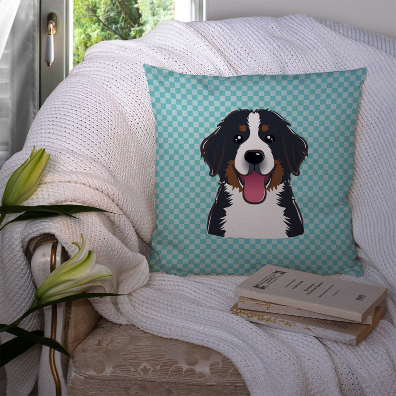 Coussin décoratif d’intérieur/d’extérieur à damier bouvier bernois mountain dog, H 18 po x l 18 po x P 5,5 po, Bleu