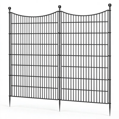 Grande barrière de jardin décorative en forme de lance L 23,6 pi x H 48 po en métal noir pour chien