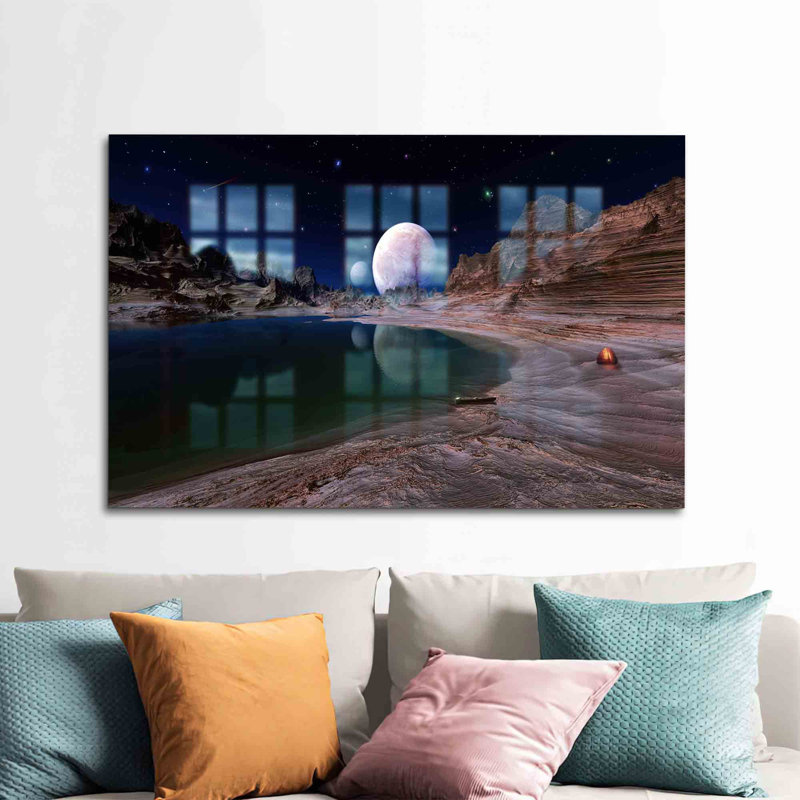 Art mural en verre trempé mettant en vedette un paysage cosmique parfait pour les amateurs de nature et les amateurs d'art à la recherche d'articles de décoration intérieure uniques