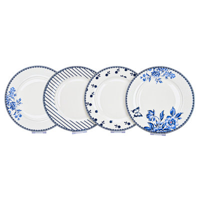 Vintage Indigo Bone China Dinner Plate Set Of 4