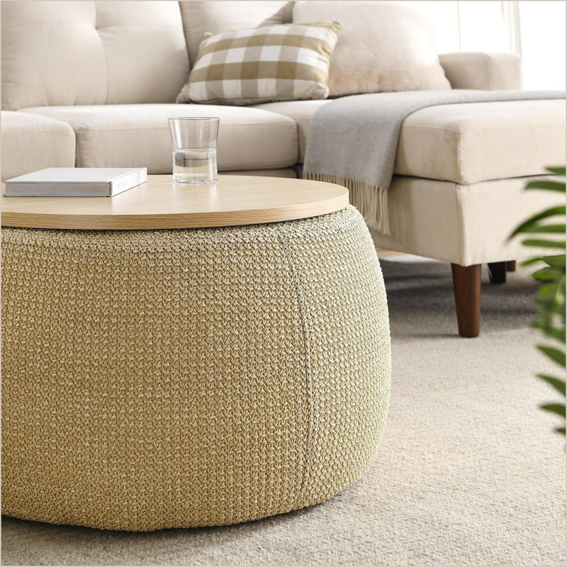 Repose-pieds avec rangement, tabouret de table de bout 2 en 1, 25,5 x 25,5 x 14,5, naturel | Revêtement en plastique
