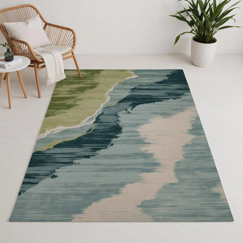 Tapis intérieur et extérieur brun Watercolor, Rectangle 5 pi x 7 pi