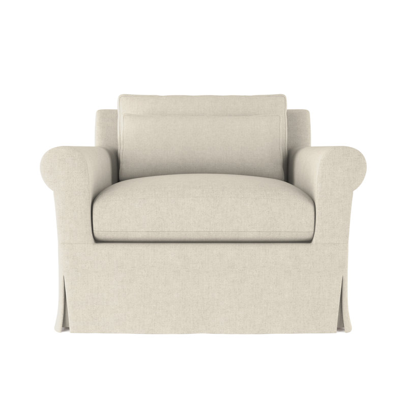 Transitional Skirted Chair, 34" H x 40" W x 38" D, Box Weave Linen Oyster, Weathered