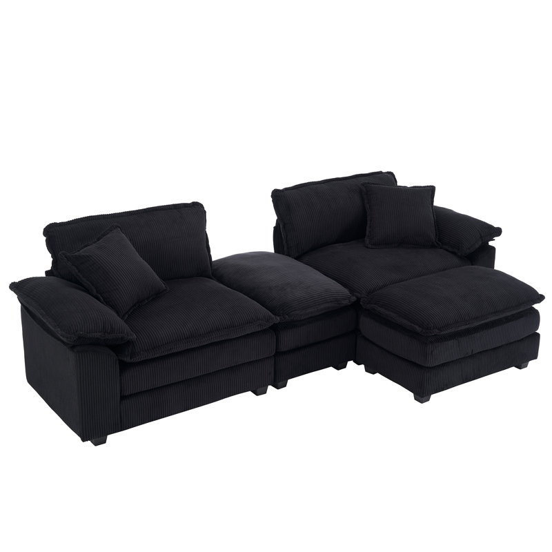 Oversized Loveseat Sectional Sofa Modern Deep Seat Reversible Chaises Couch With 2 Movable Ottomans And Pillows,