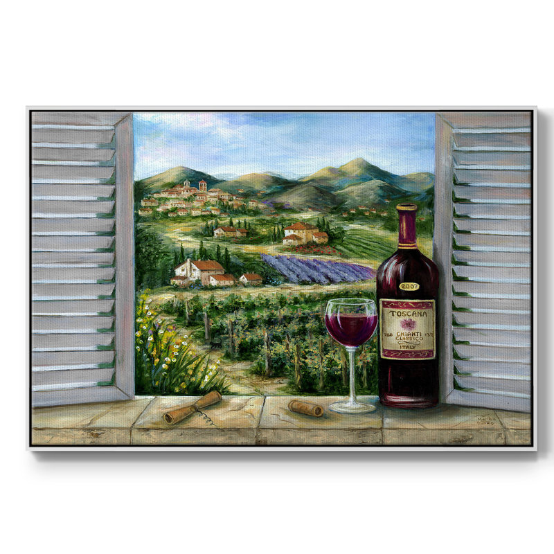 «Tuscan Red and Vineyard», reproduction d'art sur toile, H 25 po x l 37 po x P 2 po, Cadre blanc