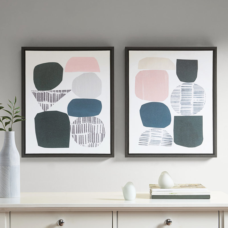 Grey Rock Garden Gel Gel Decor - 2 pièces d'art mural abstrait en toile géométrique pour la maison