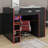 Full Size Wood Loft Bed With Desk,Wardrobe And LED Light-717901092