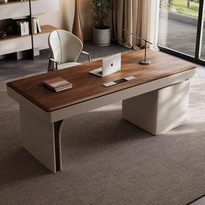 Bureau rectangulaire en bois massif brun noisette