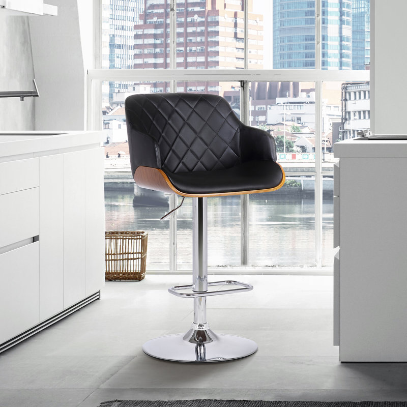Tabouret de bar pivotant à hauteur réglable Jaxxon avec base en bois et similicuir, Gris, Beige