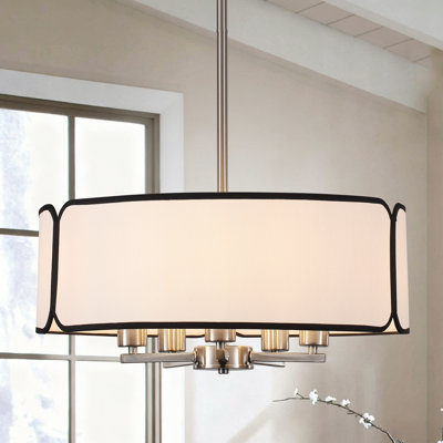 5-light 19.69"  Dimmable Farmhouse Drum Chandelier With Fabric Shade For Kitchen Island Living Room Bedroom