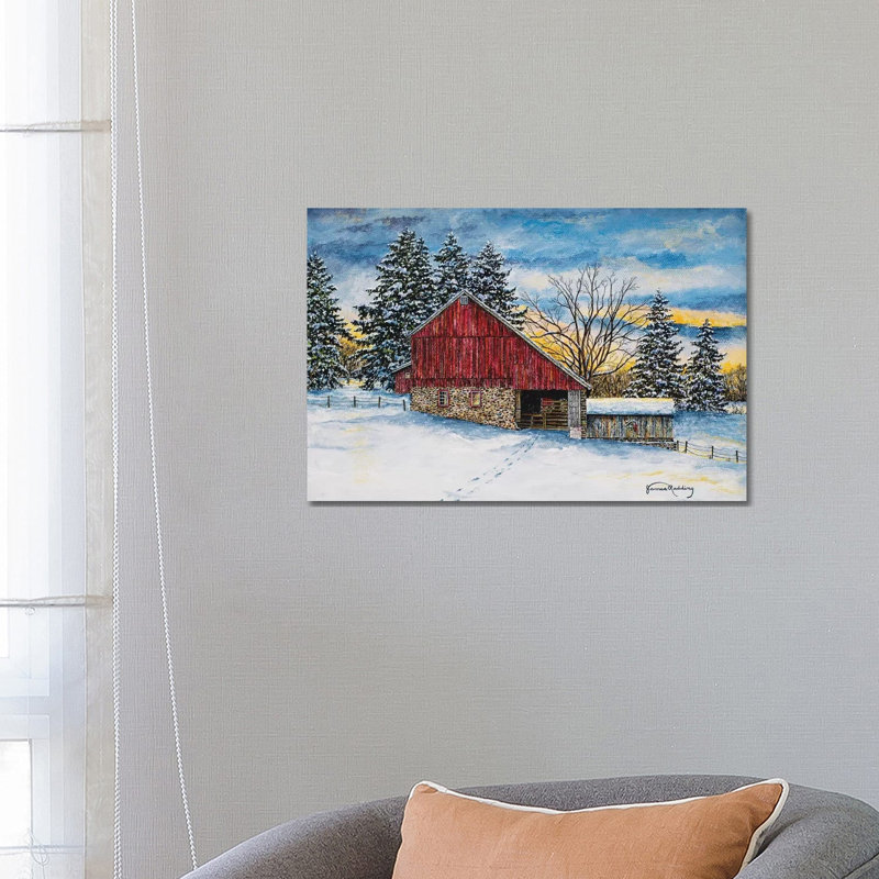 «Stovers Mill Barn» par James Redding - peinture sur toile tendue, H 18 po x l 26 po x P 1,5 po