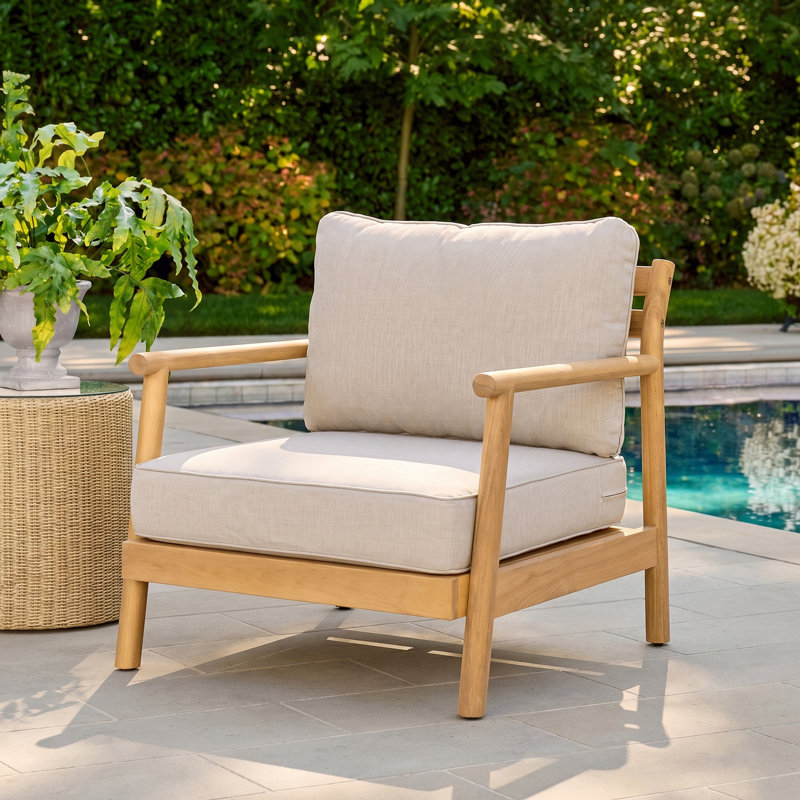 Chaise longue de patio en bois d'acacia avec coussins amovibles Silas