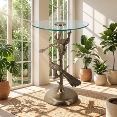 Table d'appoint ronde en aluminium et verre Evergreen Decor l 17,7 po x P 17,7 po x H 24 po