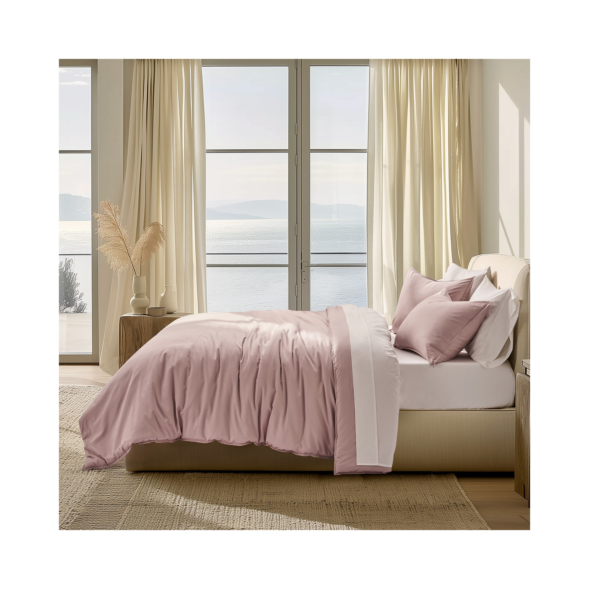 Cotton Tencel Duvet Cover Set, Mauve Pink, Queen Duvet Cover + 2 Queen Shams