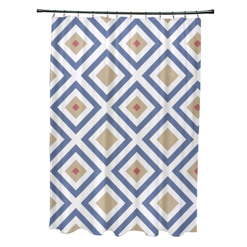 Rideau de douche simple géométrique Joshi, Bleu / Taupe