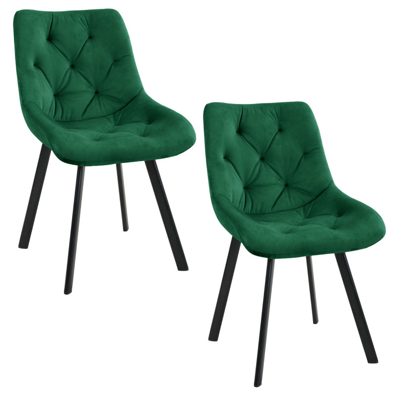 Adrianah 49cm H Tufted Velvet Upholstered Upholstered Back Side Chair in Green