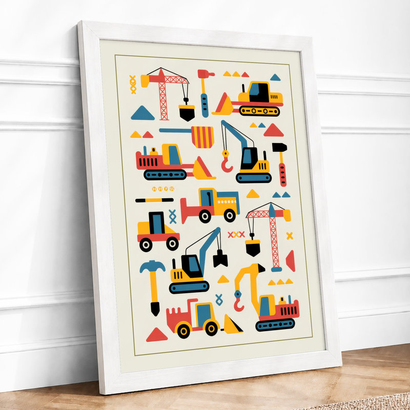 Construction Fleet Geometric - Framed Print, A4 - 29.7 x 21.0 cm, White