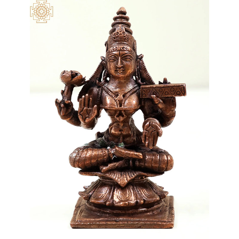 Statue de petite déesse en cuivre 3 po Lakshmi